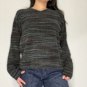 Vintage striped V-neck sweater size M Christina goblincore